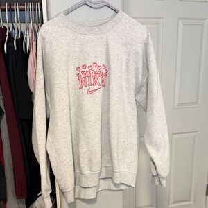Nike Light Gray Crewneck Sweatshirt with Pink Heart Logo